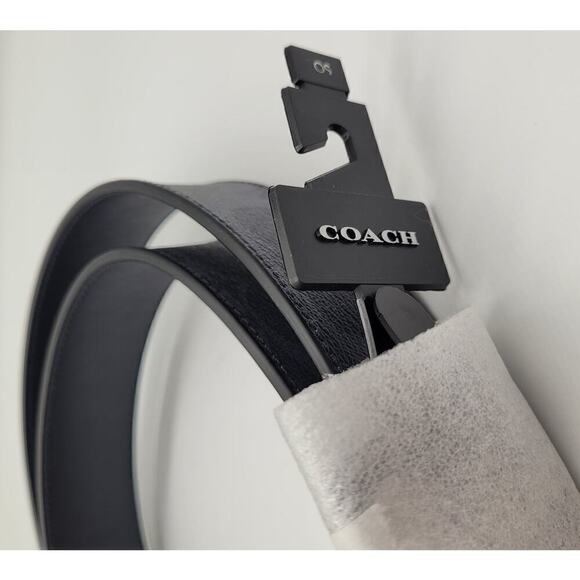 NWT Coach Harness Buckle Cut To Size Reversible Men's Belt 38 Mm Charcoal Black - Picture 1 of 13